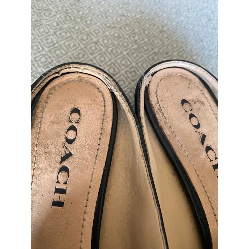 Coach Mule Loafers Womens 8 Black Leather Pointed Toe Grommet Strap Slip On Flat